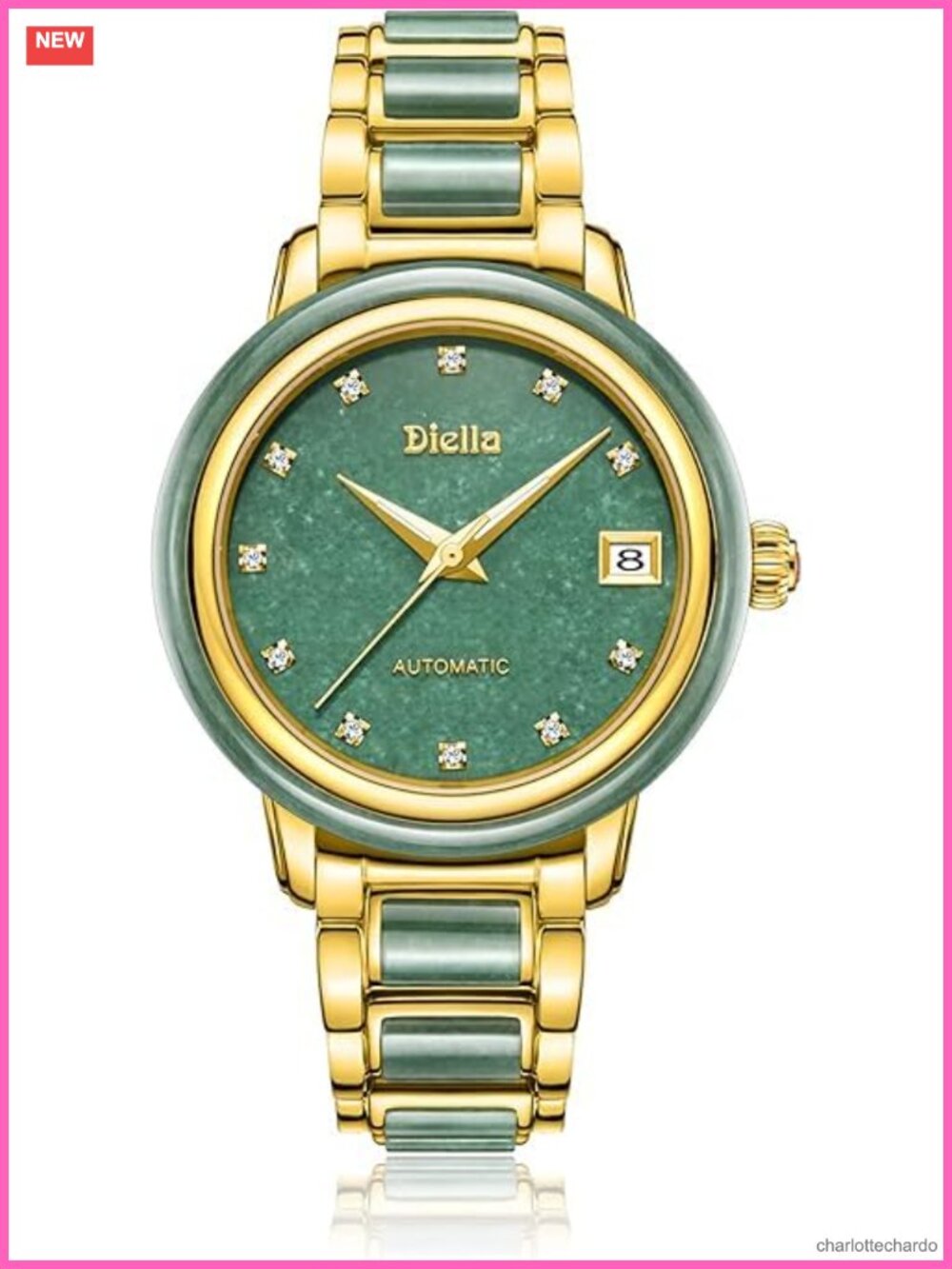 Diella Automatic Mechanical Watch Gold Tone Stainless Steel Sapphire Glass
